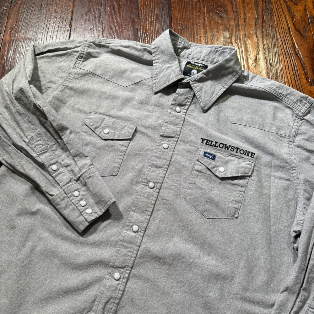 Wrangler Yellowstone Pearl Snap Shirt Mens 2XL Grey Western Embroidered Logo L/S